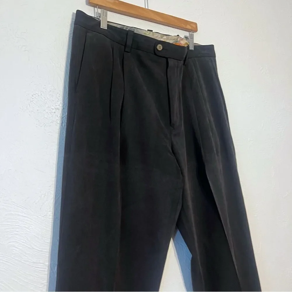 Tommy Bahama Silk Pants Mens Black Dress Casual Pleated Relax Straight Leg 38X29